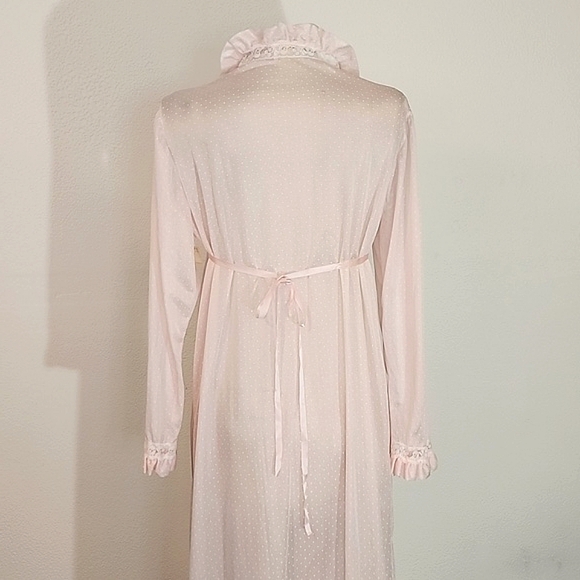 Gotham NY Robe Vintage Semi Sheer Lace Front Polkadot Long Sleeve Pink Size L - Picture 8 of 15